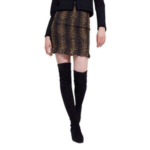 NWT‎ The Kooples Leopard Mini Skirt Stylish with Stretchy Smocking Sz 8